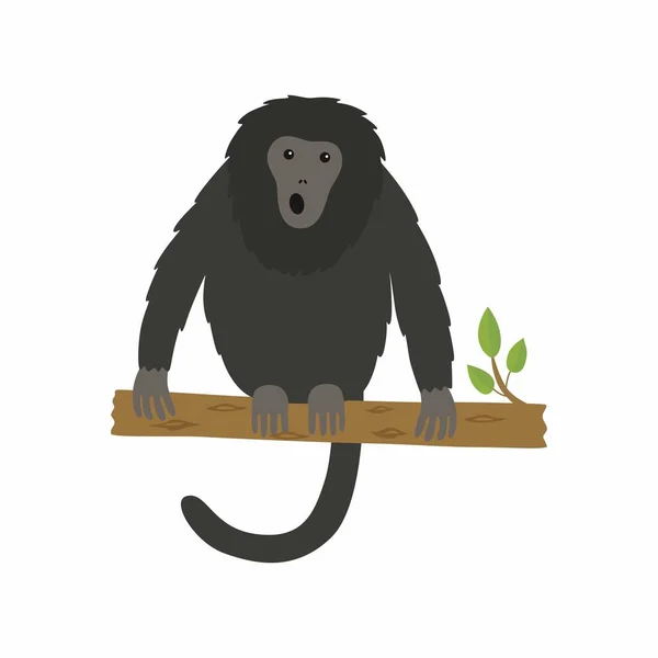 Ilustração vetorial de macaco uivo animal, uivando em uma árvore —  Vetores de Stock