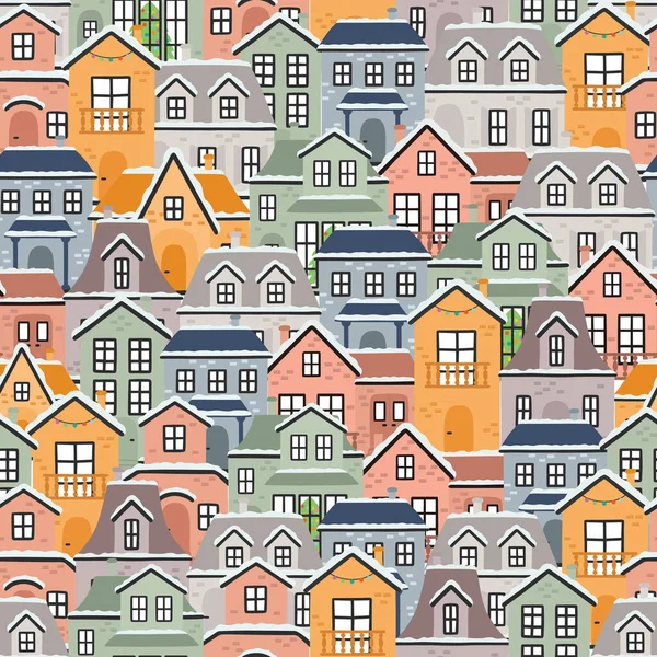 Vector seamless pattern with colorful houses. EPS10 — Stock Vector