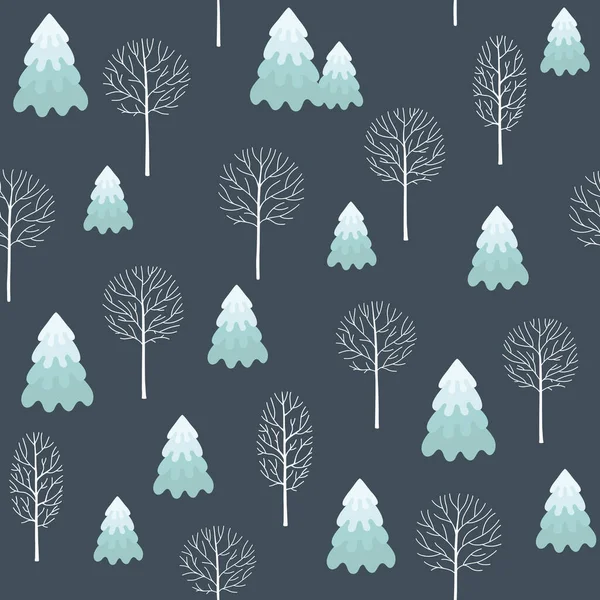 Modèle de Noël sans couture d'hiver pour le papier d'emballage design, carte postale, textiles. Le motif avec l'image de sapins, arbres, recouverts de neige — Image vectorielle