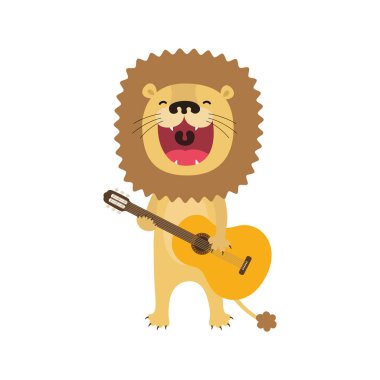 Gitar çalıp şarkı söyleyen komik aslan çizgi filmi.