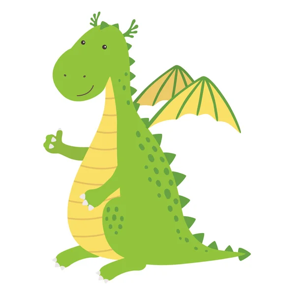 A cute cartoon dragon character giving a thumbs up — Stock Vector