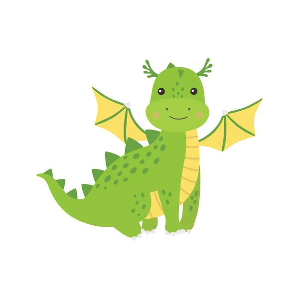 Carino cartone animato piccolo drago verde, isolato illustrazione vettoriale Grafiche Vettoriali