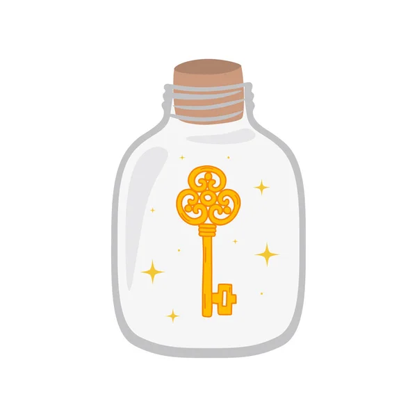 Flasche mit Schlüssel drinnen. Konzept Passwortschutz. Vektor-Illustration isoliert auf weißem Hintergrund. — Stockvektor
