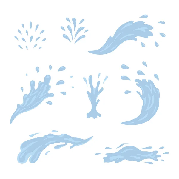 Iconos de agua y gota. Set de olas azules y salpicaduras de agua — Vector de stock