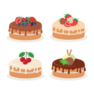 Pasta koleksiyonu. Farklı tip modern pastaların vektör çizimi.