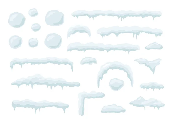 Tapas de vectores de nieve. Conjunto de bolas de nieve y ventisqueros. Colección vectorial Snow cap. Elemento invierno. — Vector de stock