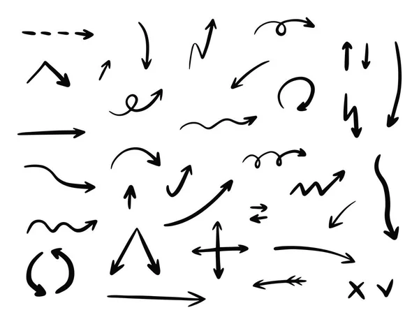 Ensemble de flèches vectorielles dessinées à la main. Illustration isolée sur fond blanc. — Image vectorielle