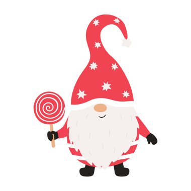 Şekerli şirin noel cücesi. Vektör illüstrasyonu.