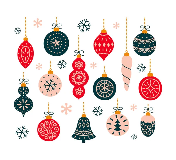 Conjunto de juguetes de Navidad para decorar el árbol. Ilustración vectorial. — Vector de stock