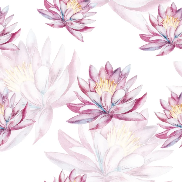 Water lily. Watercolor seamless pattern. — Stock Photo, Image