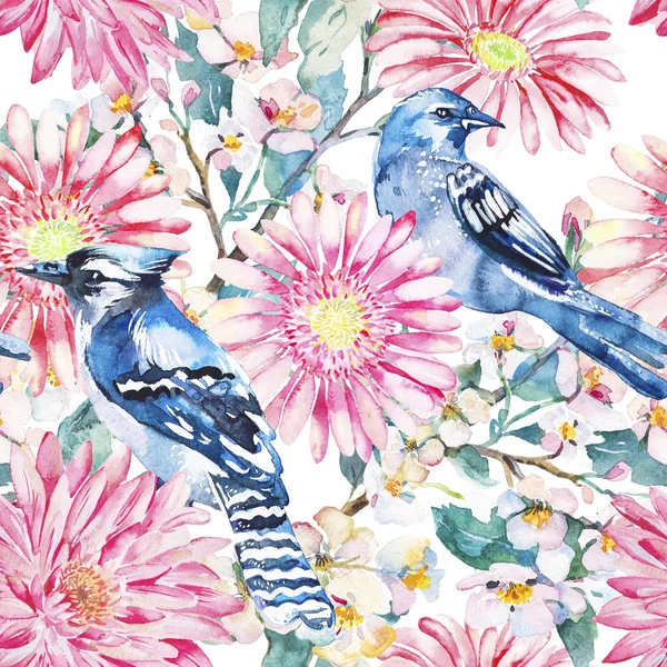 Gerber, krizantem. Sulu Boya Dikişsiz desen.