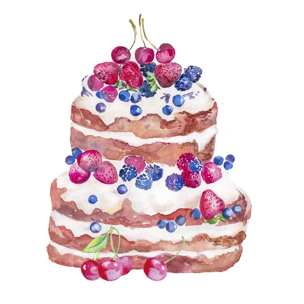 Düğün pastası. Suluboya yalıtılmış nesne.