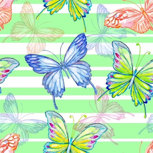Butterfly. Akvarell seamless mönster. — Stockfoto