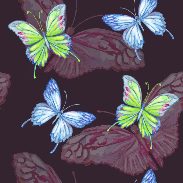 Butterfly. Akvarell seamless mönster. — Stockfoto