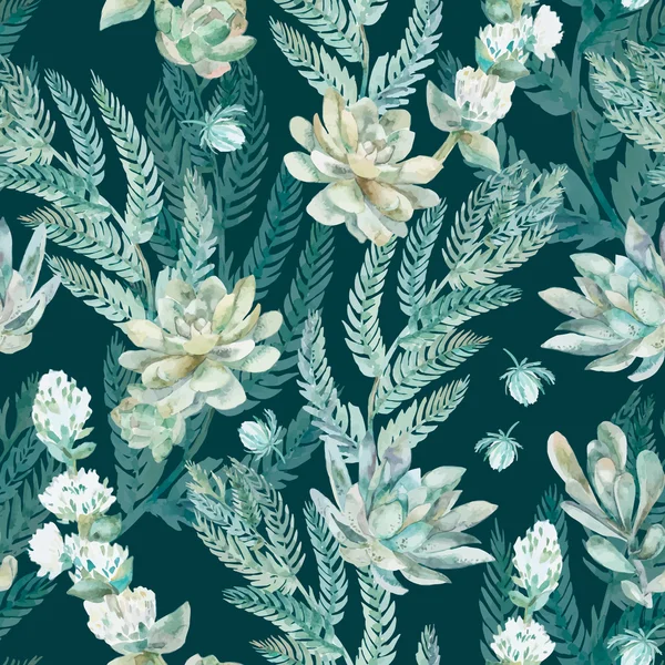 Vektör çiçek seamless modeli. Succulents, eğrelti otları, dikenler.