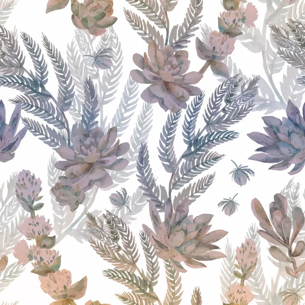 벡터 꽃 패턴 완벽 한 집입니다. Succulents, 고 사리, 가시. — 스톡 벡터