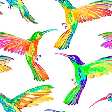 Suluboya sinek kuşlarının seamless modeli. Vektör.