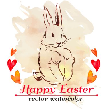 Paskalya tavşanı hippi. Suluboya. Vektör. Mutlu Paskalya.