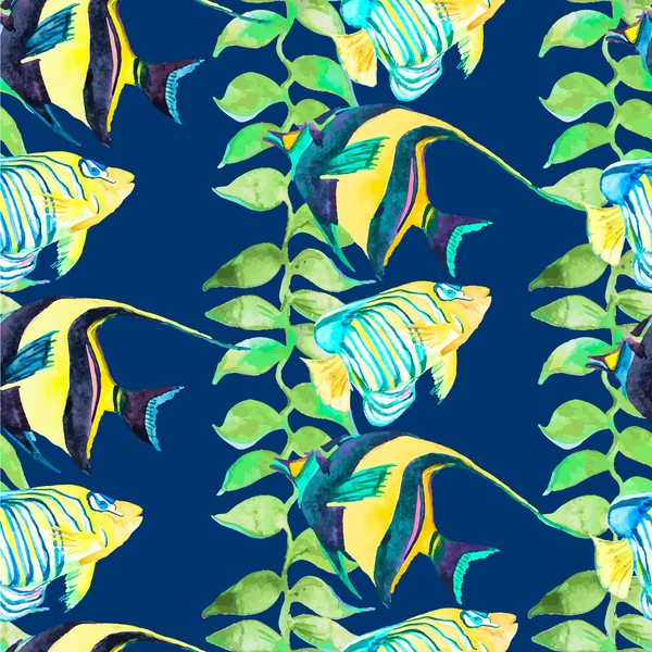 Tropical fish pattern. Seamless vector art. — Stock Vector