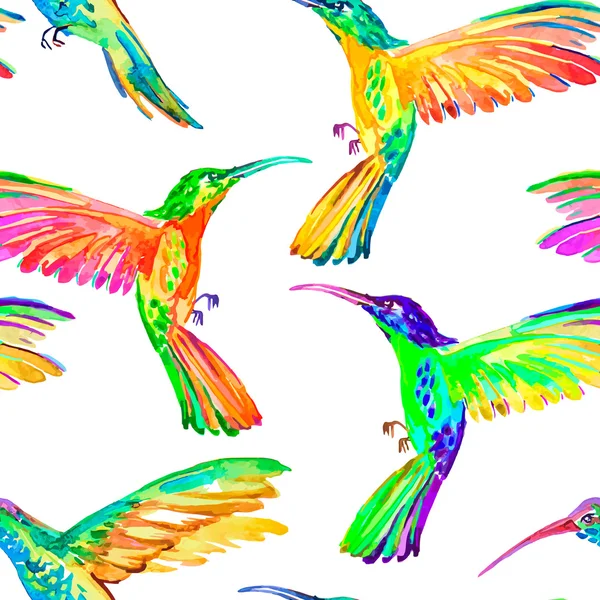 Watercolor hummingbirds seamless pattern. Vector. — Stock Vector