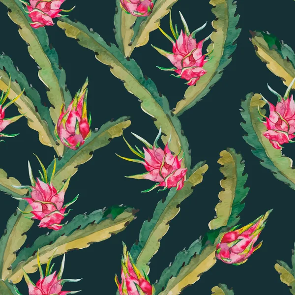 Tropikal seamless modeli. Egzotik yaprak ve meyve. Vector.Dragonfruit, pitaya, pitahaya. Pitaya Cactaceae aile ya da kaktüs bitkidir.