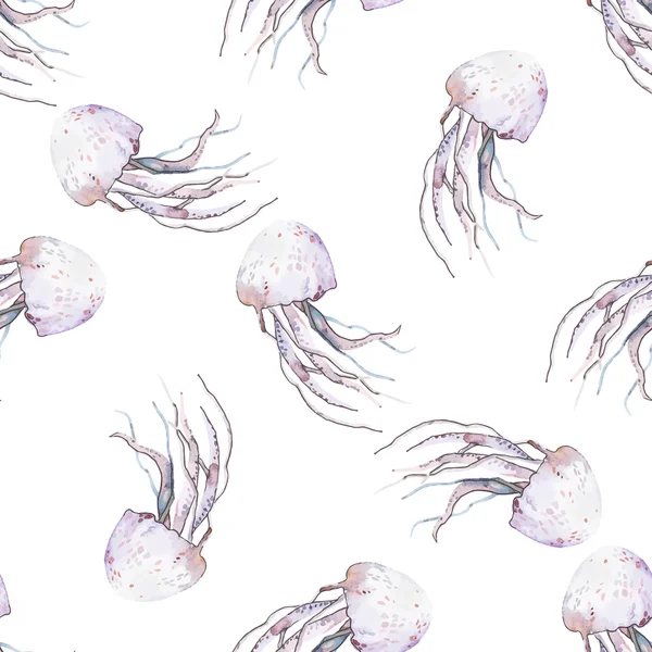 Medusas desenhadas à mão. Ilustração vetorial com aquarela. Oceano . — Vetor de Stock