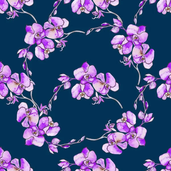 Orchideje. Bezešvé pattern tropických květin. Vektor. — Stockový vektor