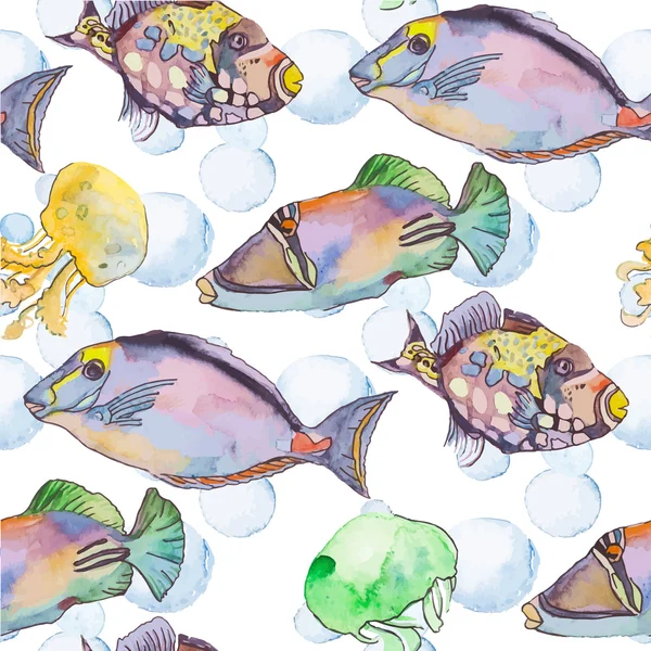 Modèle de mer. Des poissons tropicaux. méduses. Vecteur océanique . — Image vectorielle