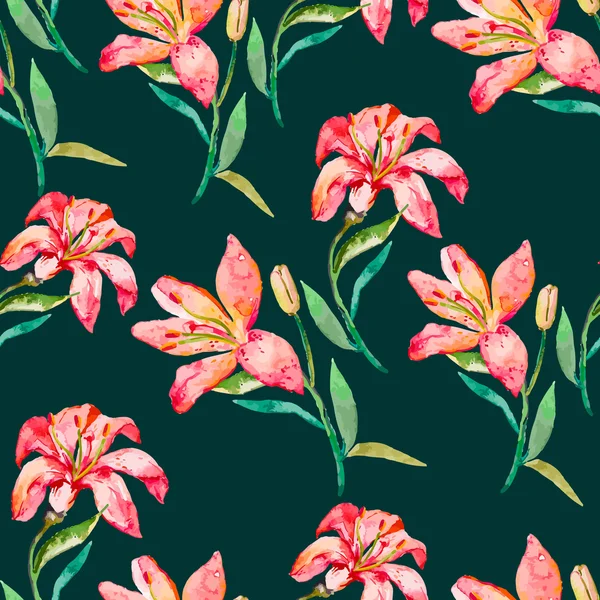 Patrón floral vector sin costuras. Flores de lirios — Archivo Imágenes Vectoriales