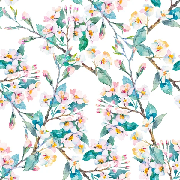 Motif printanier. Branches florales. Aquarelle. Vecteur . — Image vectorielle