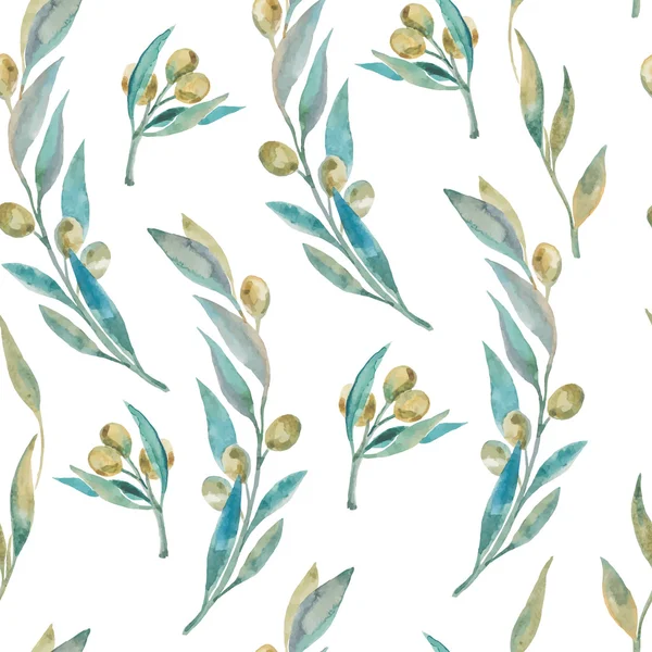 Aquarelle motif olive vert. Branche d'olive . — Image vectorielle