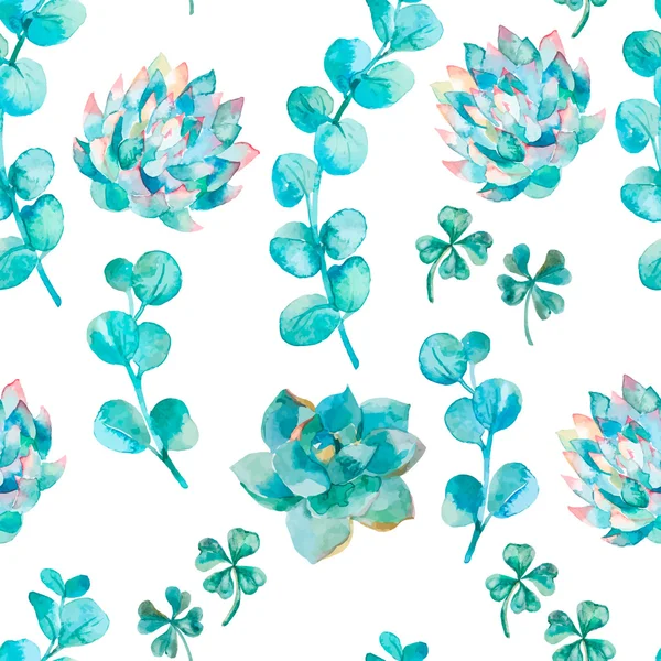 Aquarelle feuilles d'eucalyptus et succulente. Aquarelle peinte à la main motif branche d'eucalyptus  . — Image vectorielle