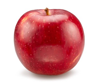Beyaz arka planda olgun kırmızı elma. Dosya kırpma yolu içeriyor.