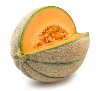 Kavun kavunu ve beyaz arka planda izole edilmiş kesik. Dosya kırpma yolu içeriyor.