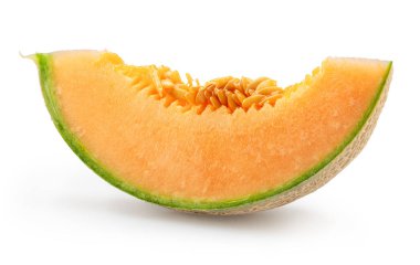 Kavun dilimi beyaz arka planda izole edilmiş. Dosya kırpma yolu içeriyor.