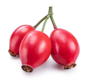 Beyaz arka planda izole edilmiş olgun taze gül kalçaları. Dosya kırpma yolu içeriyor.