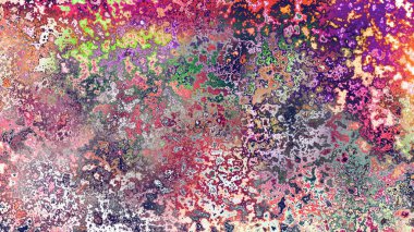 Soyut pas benzeri organik doku, canlı mermer renkler, paslanmış metal yüzey etkisi ve anlamlı kaotik desen.