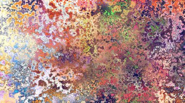 Soyut pas benzeri organik doku, canlı mermer renkler, paslanmış metal yüzey etkisi ve anlamlı kaotik desen.