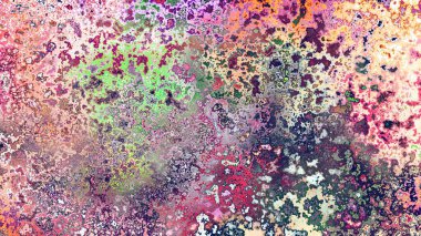 Soyut pas benzeri organik doku, canlı mermer renkler, paslanmış metal yüzey etkisi ve anlamlı kaotik desen.