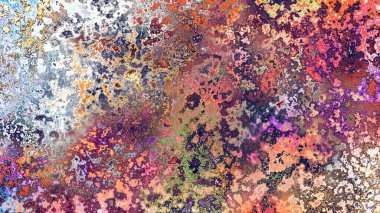 Soyut pas benzeri organik doku, canlı mermer renkler, paslanmış metal yüzey etkisi ve anlamlı kaotik desen.