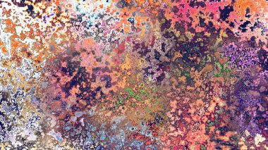 Soyut pas benzeri organik doku, canlı mermer renkler, paslanmış metal yüzey etkisi ve anlamlı kaotik desen.