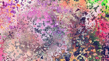 Soyut pas benzeri organik doku, canlı mermer renkler, paslanmış metal yüzey etkisi ve anlamlı kaotik desen.