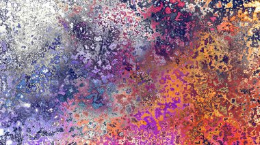 Soyut pas benzeri organik doku, canlı mermer renkler, paslanmış metal yüzey etkisi ve anlamlı kaotik desen.