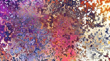 Soyut pas benzeri organik doku, canlı mermer renkler, paslanmış metal yüzey etkisi ve anlamlı kaotik desen.