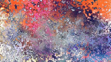 Soyut pas benzeri organik doku, canlı mermer renkler, paslanmış metal yüzey etkisi ve anlamlı kaotik desen.