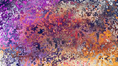 Soyut pas benzeri organik doku, canlı mermer renkler, paslanmış metal yüzey etkisi ve anlamlı kaotik desen.