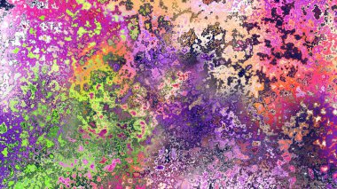 Soyut pas benzeri organik doku, canlı mermer renkler, paslanmış metal yüzey etkisi ve anlamlı kaotik desen.