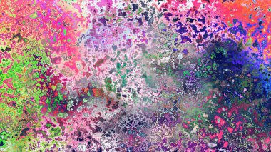 Soyut pas benzeri organik doku, canlı mermer renkler, paslanmış metal yüzey etkisi ve anlamlı kaotik desen.