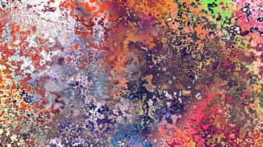 Soyut pas benzeri organik doku, canlı mermer renkler, paslanmış metal yüzey etkisi ve anlamlı kaotik desen.