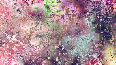 Soyut pas benzeri organik doku, canlı mermer renkler, paslanmış metal yüzey etkisi ve anlamlı kaotik desen.